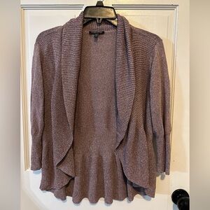 EILEEN FISHER Cardigan MP Sweater Linen Blend Open Front 3/4 Sleeve Shawl Purple